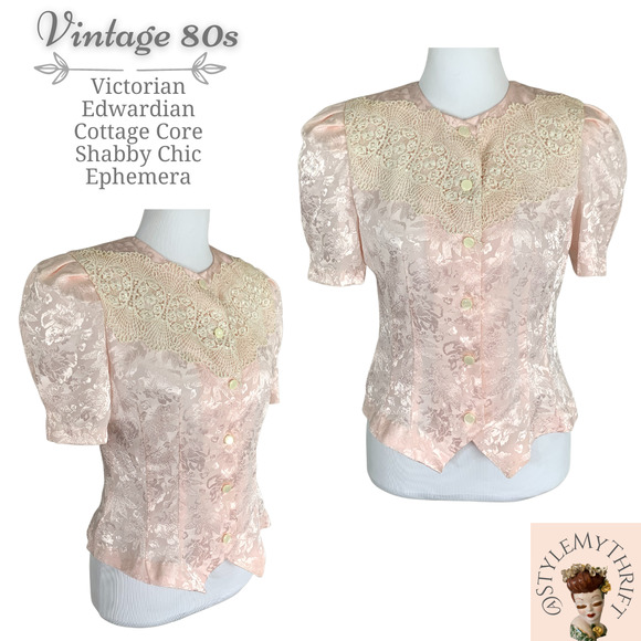 Vintage 80s Pink Victorian Goth Edwardian ShabbyChic Ephemera SteamPunk Poof Top - Picture 1 of 9